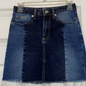 BDG Color Block Denim Mini Skirt Raw Hem Urban Outfitters Sz XS